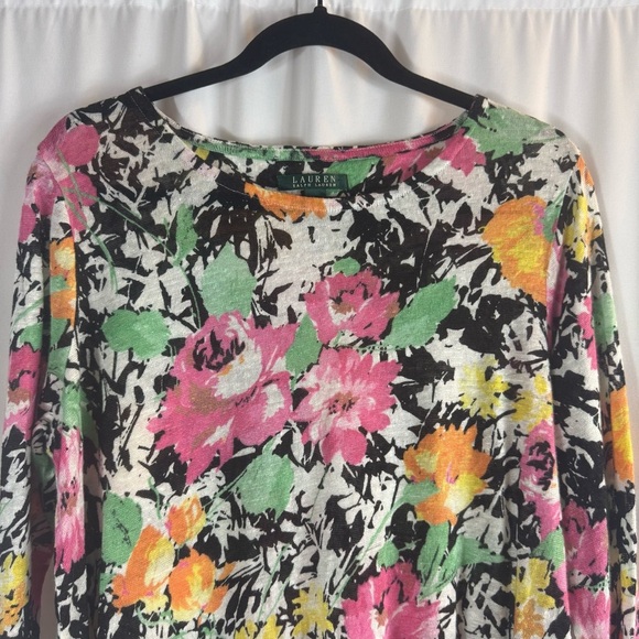 Lauren Ralph Lauren Floral Linen Top Long Sleeve Lightweight Plus Size: XL - Picture 3 of 10